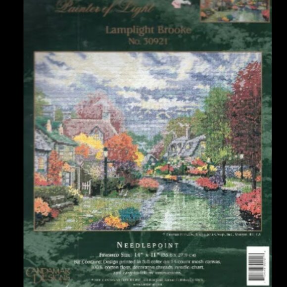 Candamar Designs Thomas kinkaide Needlepoint 14 x 11 Lamplight Brooke Sealed - Picture 1 of 2